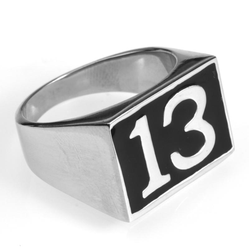 Creative Classic Black Enamel Letter 13 Lucky Rings for Men and Women Trend Fashion Casual Party Jewelry Gift