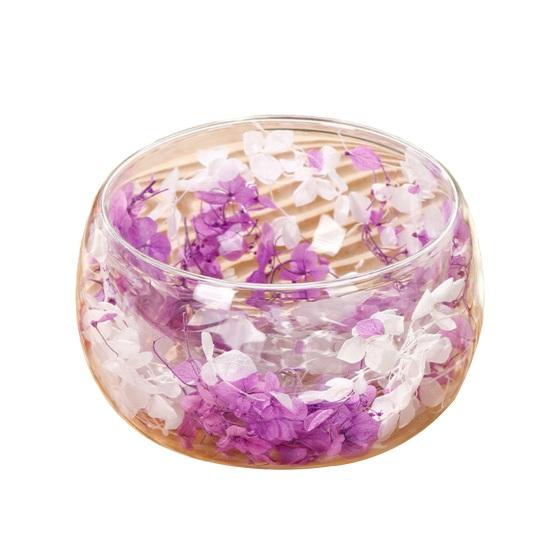 Стеклянная миска с двойными стенками с настоящими прессованными цветами, термо- и холодостойкая, прозрачная миска для подачи салатов, десертов, милый декор для дома и кухни