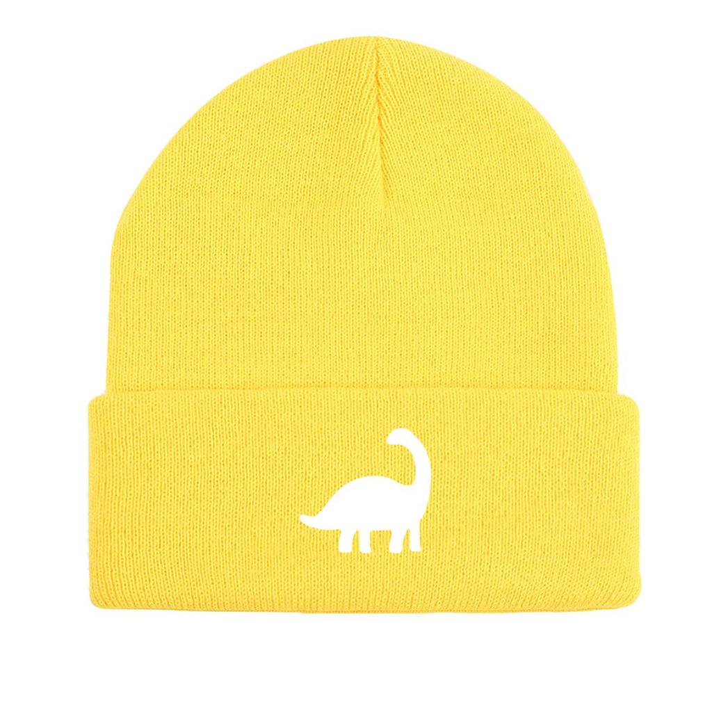 Белая вязаная шапка бини с принтом динозавра, животные шапки-бини, теплая термо унисекс вязаная шапка бини
