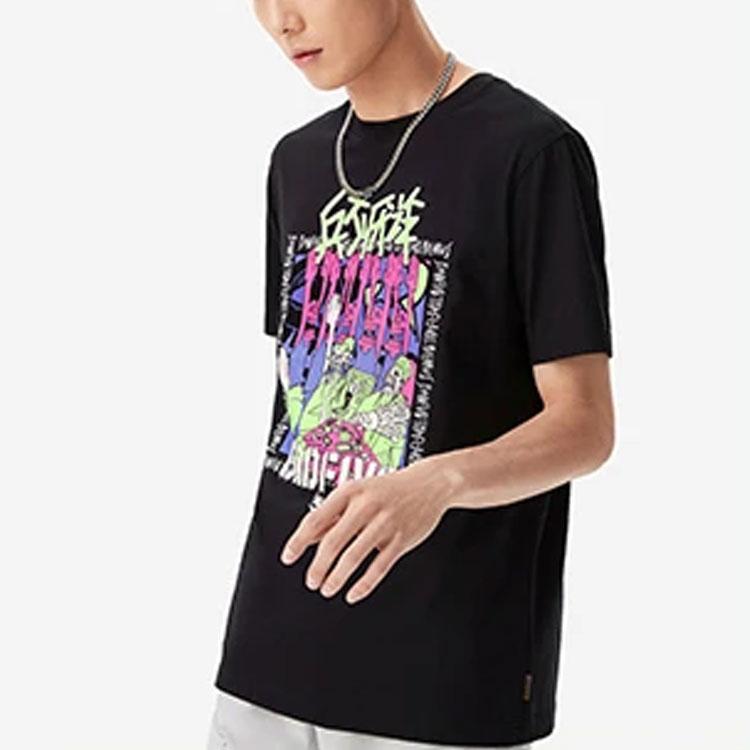Li-Ning Badfive Basketball Series Loose Round Neck Short Sleeve T-Shirt With Deception Theme Print Men Tops Black AHSS381-2