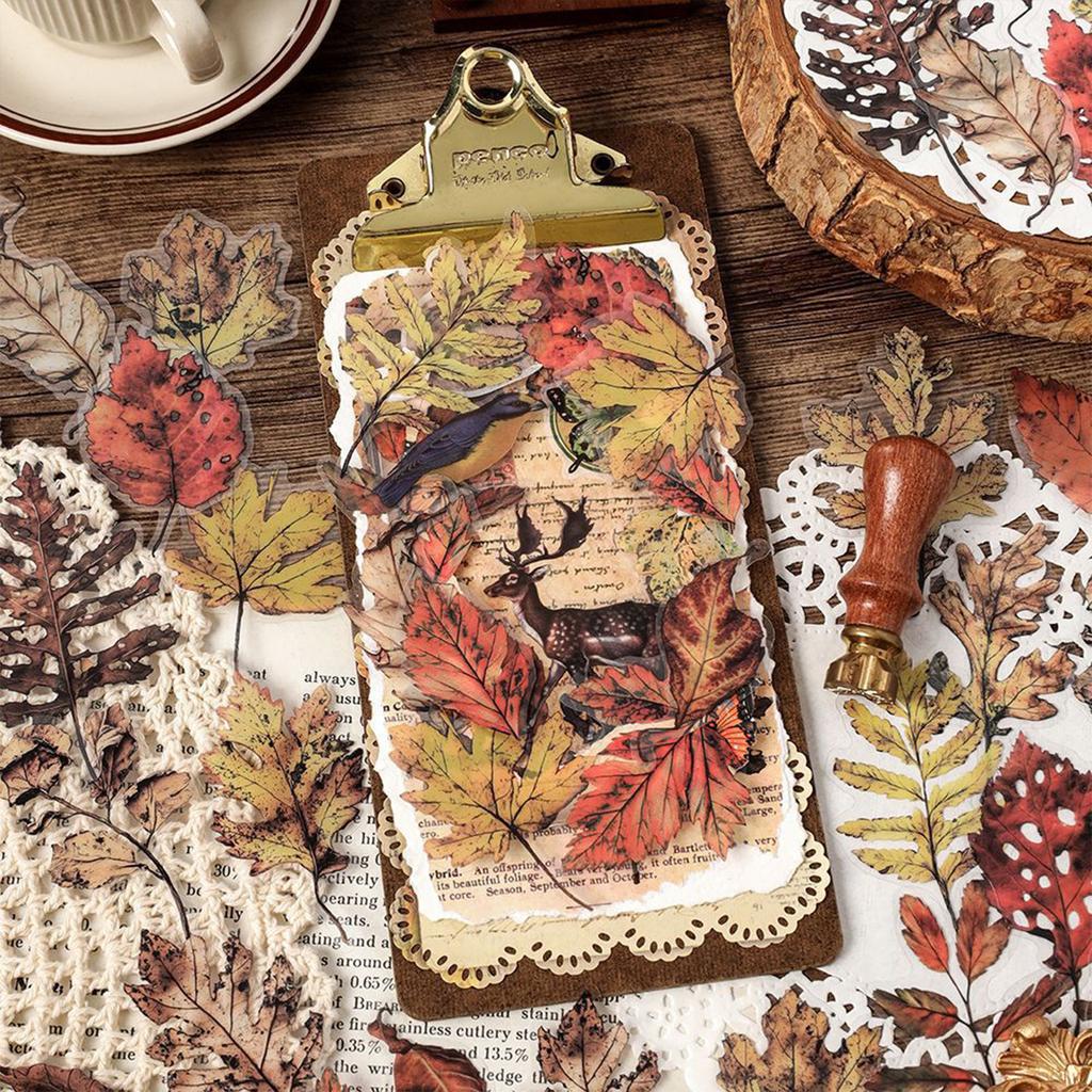 Plant Leaf Flower Themed Sticker Self Adheisve PET Sticker for Scrapbooking Journal Planner Phone Case Photo Album