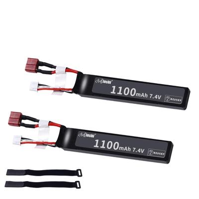 MINSHI Celeb 7.4V 1100mAh LiPo Аккумулятор (Набор из 2) с разъемом T-Plug для радиоуправляемых машин, грузовиков, вертолетов, FPV дронов и т.д.. (1052011мм) [Включает 2,5 x 30 см