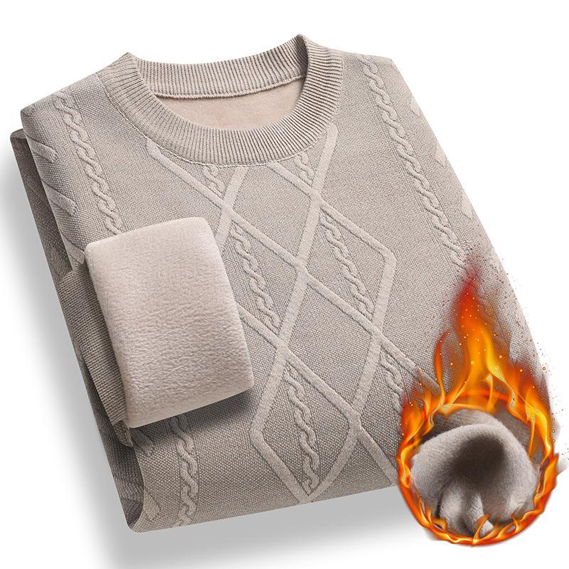 Зимний свитер мужской флисовый утолщенный для среднего возраста термо-топ мужской мужской базовый вязаный свитер