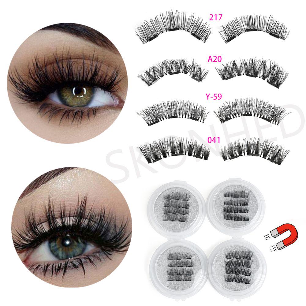 4 Pcs Fashion Full Coverage Glue-free False Eyelashes Cross Wispy Extension Tools Triple Magnet
