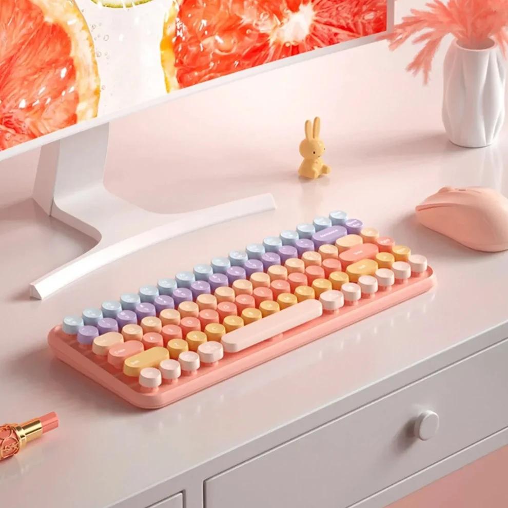 Wireless Bluetooht Keyboard Cute Colorful 85 Round Keycap Rechargeable Compact Mute Keyboard for Computer, Mac, Desktop, Laptop