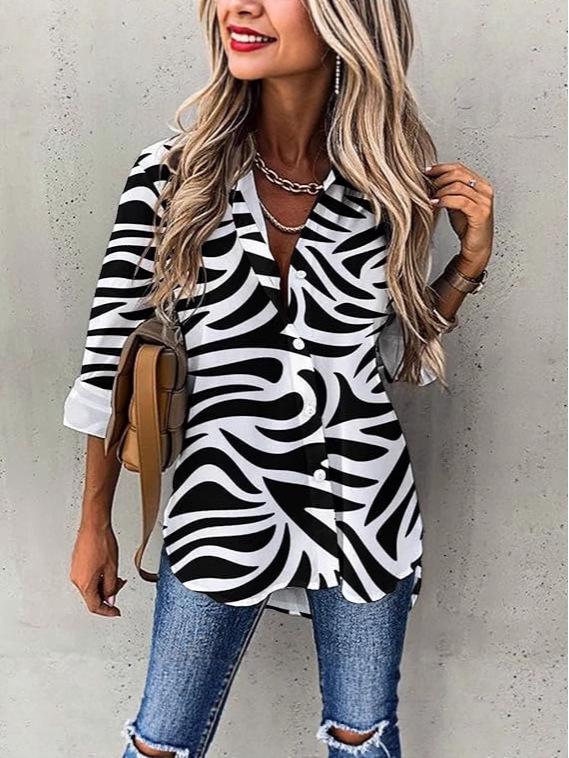 Женская ретро-рубашка с принтом зебры и воротником, свободный топ с рукавом три четверти, модная, Осень/Зима 2026.