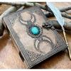 Triple Moon Leather Journal, Third Eye Crystal Stone, Gift for Christmas 8x6inch