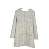 2026 Womens Silk-Lined Beige Plaid Blazer Coat With Four Pockets Round Neck Mid-Length