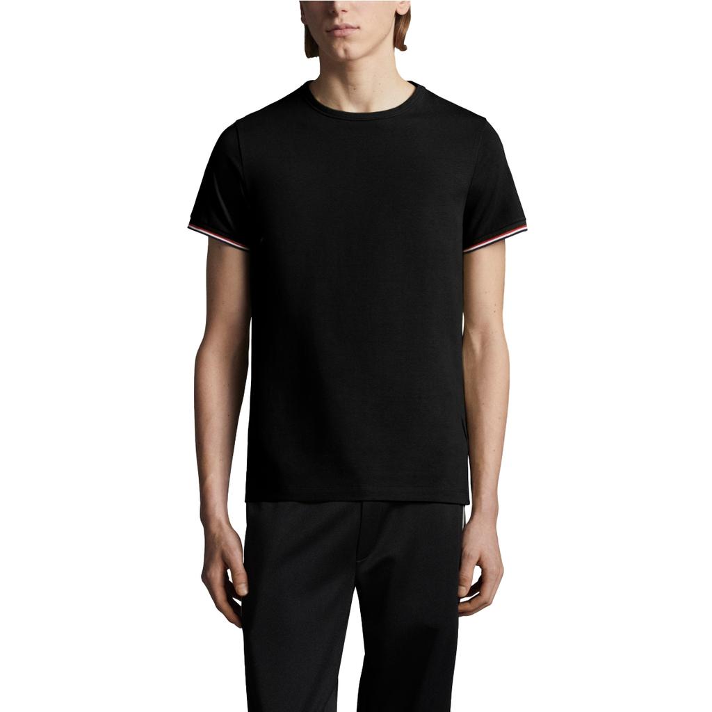 Moncler SS24 Slim Fit Three-Color Detail Crew Neck Short Sleeve T-Shirt Men Tops Black J1-091-8C71600-87296-999