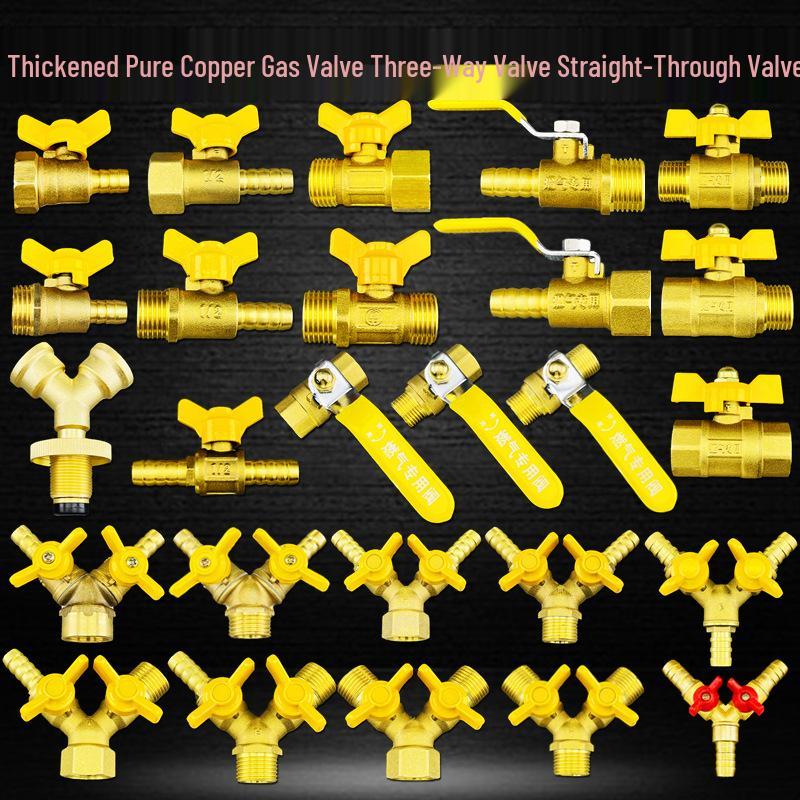 Four-Point Brass Y-Type Gas Valve Connector - Three-Way Ball Switch