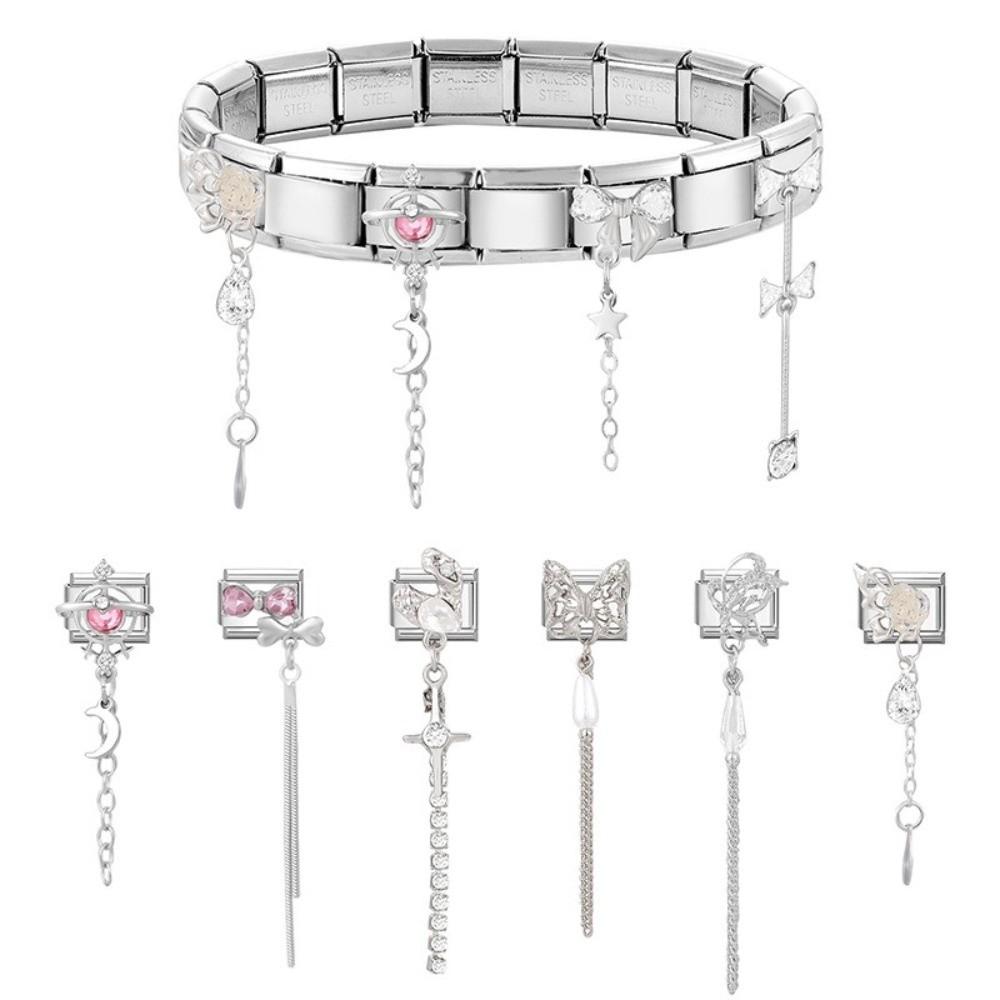 Long Tassel Zircon Bracelet Links Butterfly Bow Knot Stainless Steel Bracelet Links Party