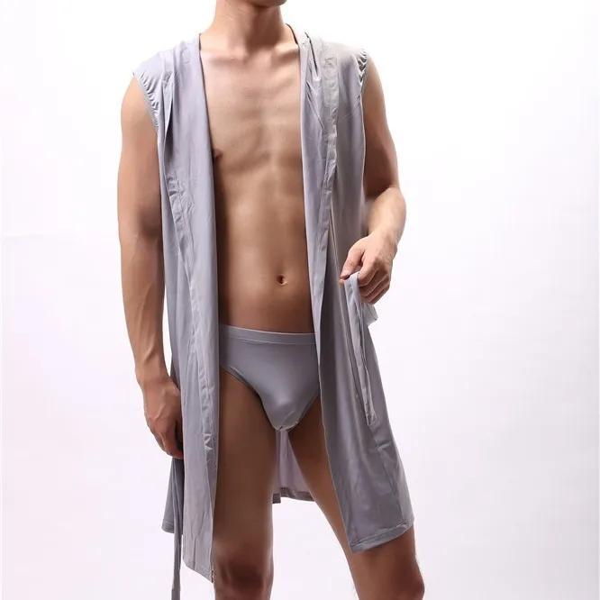 Европейская версия, мужской халат, мужская шелковистая пижама без рукавов, мужская ночная рубашка с капюшоном, халат, мужская ультратонкая домашняя одежда