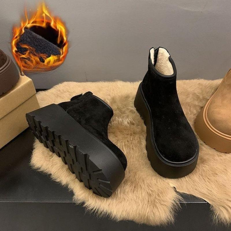 Нескользящие Сапоги для Снега с Увеличением Высоты для Женщин, Новые Осенне-Зимние Модели с Флисовой и Хлопковой Обувью