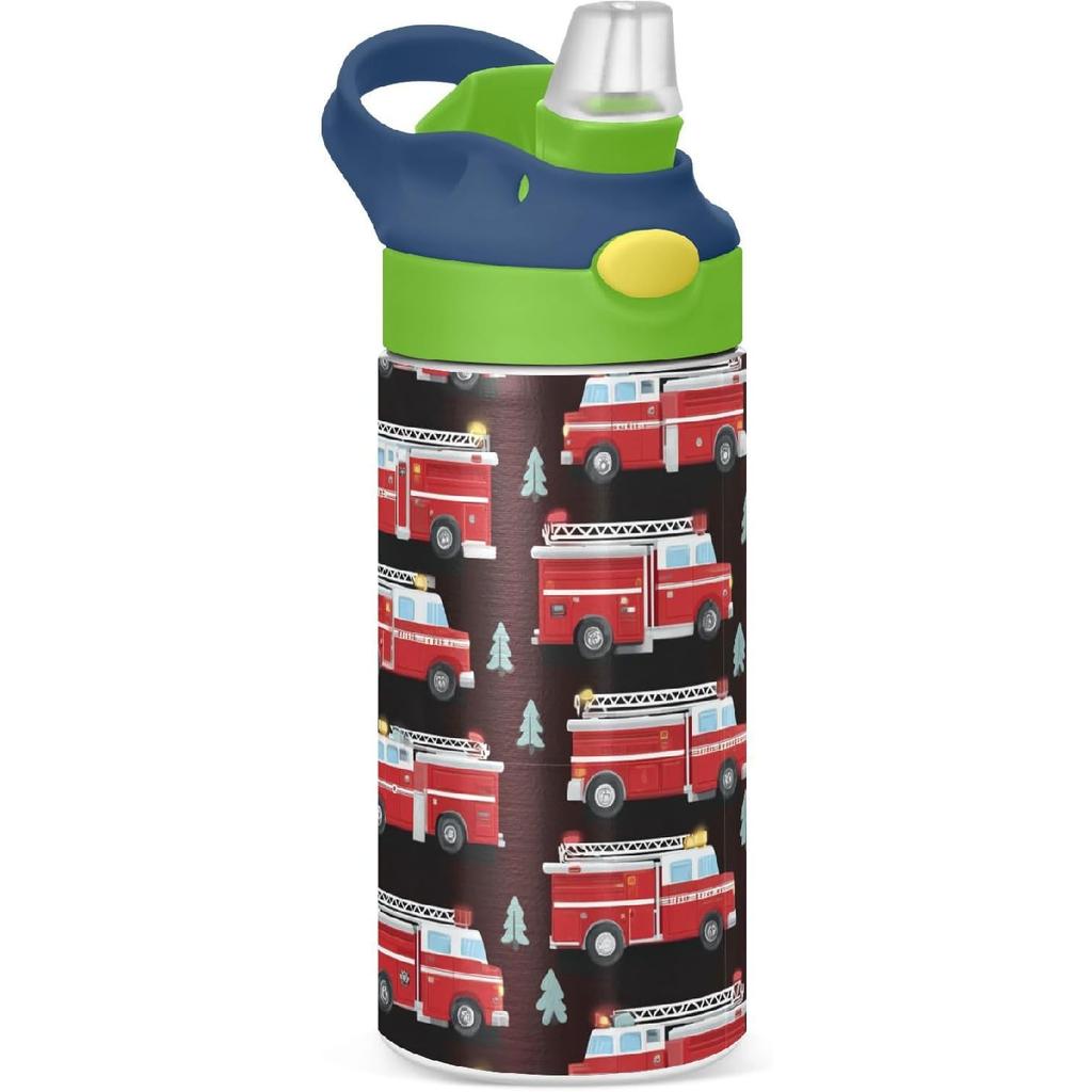 Boccsty Bright Race Car Truck Kids Water Bottle with Straw Lid Sport Cars ulated Stainless Steel Reble Tumbler for Boys Girls Toddlers 12 oz Green