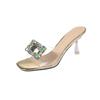 Square Head Rhinestone High Heels Sandals Women's New Slippers Summer Crystal Sandals Women's Shoes