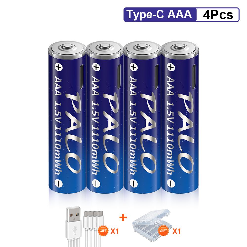 PALO 1.5V AAA 1110 мВтч USB-перезаряжаемая литий-ионная AAA-батарея 1.5V литиевые AAA-батареи для пульта дистанционного управления, мыши, игрушки + Кабель
