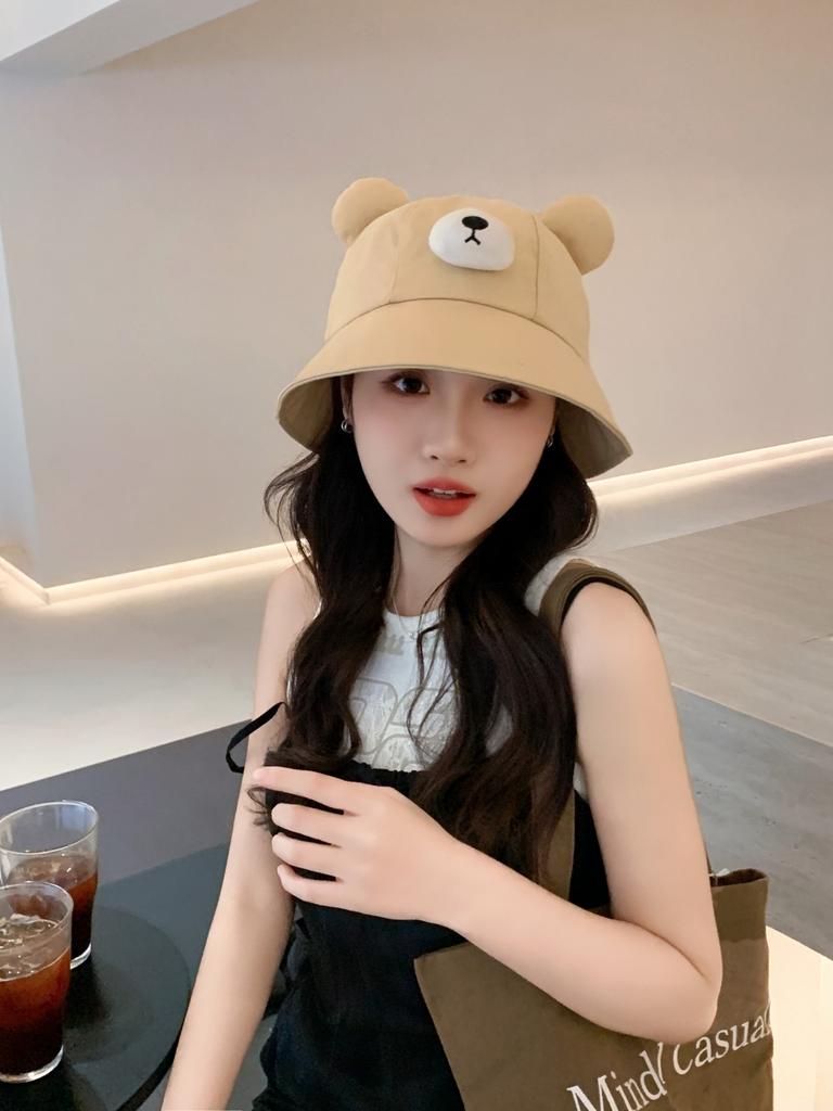 Spring Summer Bucket Hat For Women Men Cute Dog Ear Bear Nose Cartoon Fisherman Hat Outdoor Sun Hat Mountain Travel Beach Cap