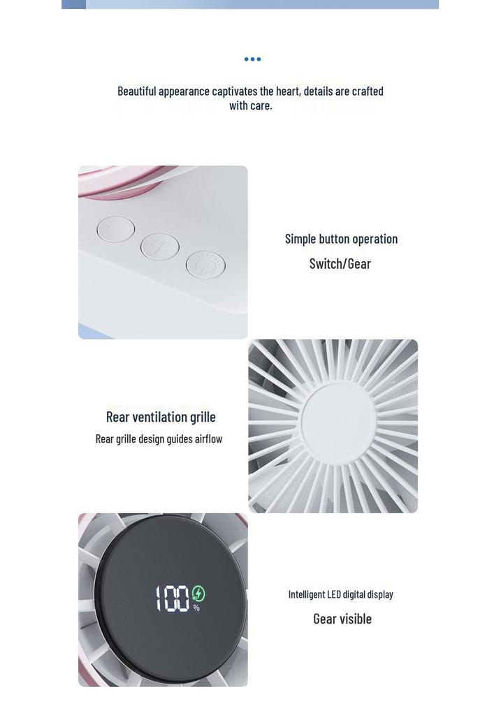 Digital Display USB Rechargeable 100-Speed Desktop Fan for Dormitories