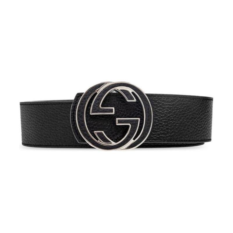 Gucci Канвасовый ремень с пряжкой-логотипом interlocking double G серии Interlocking G мужской черный ширина 4 см 812273AAEB4