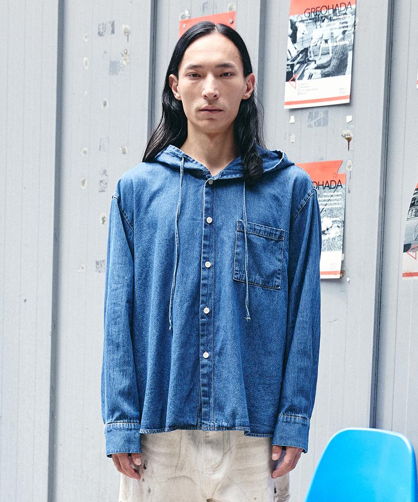 RESSAC Oversized Stonewashed Denim Hoodie Shirt