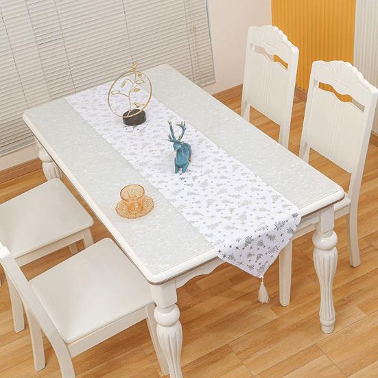 Декор кисточками Длинная дорожка на стол Праздничная атмосфера Рождественский штамп Листья Принт Скатерть Рождественское украшение Домашнее украшение