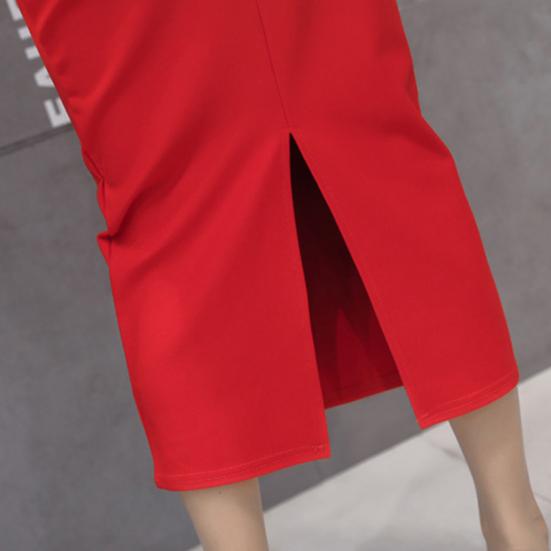 Women Long Skirt High Waist Solid Color Back Slit Design Hip Wrapped Midi Skirt Office Lady
