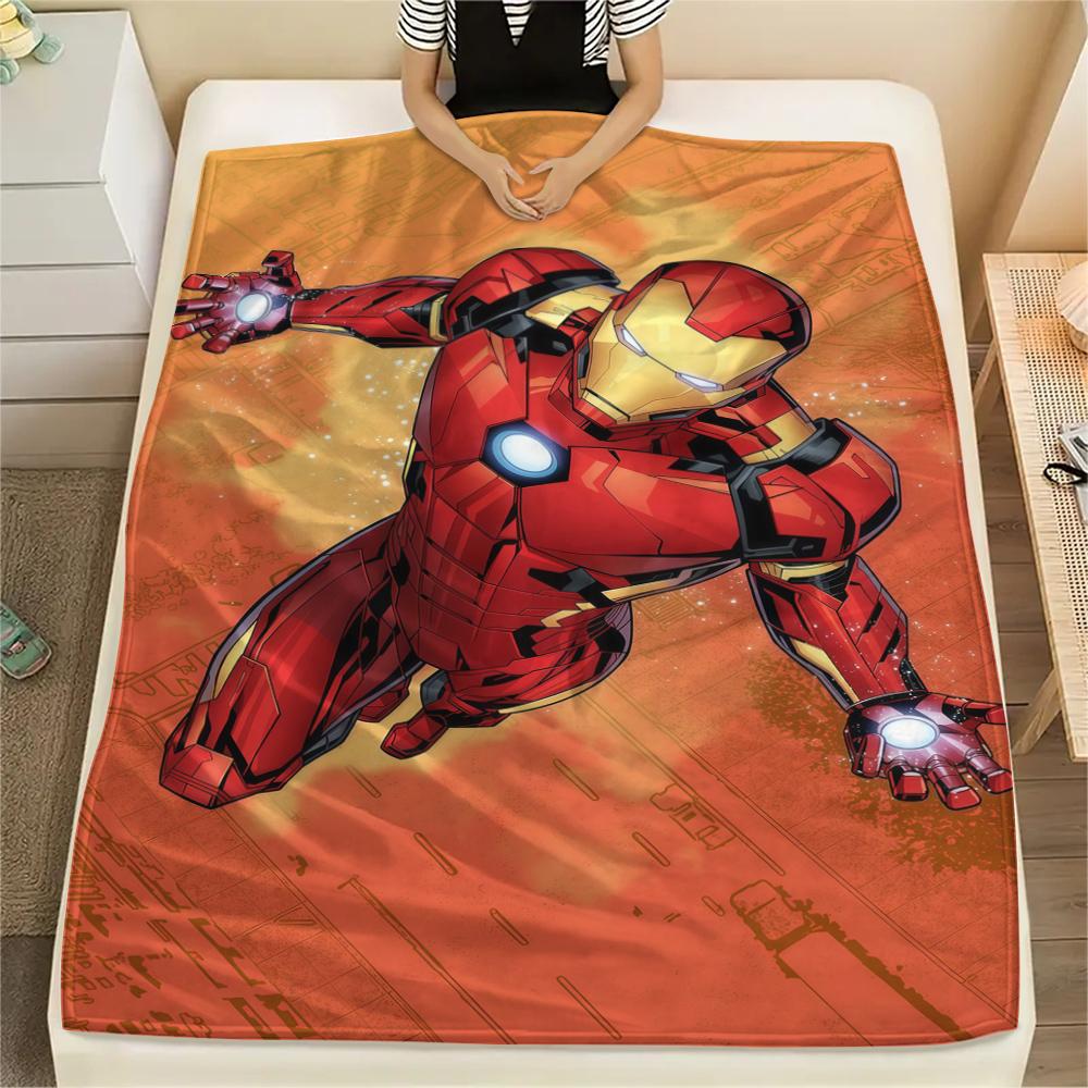 Iron Man Poster Print Flannel Blanket, Comfortable Warm for Sofa Bed Chair, Versatile for Picnic -HYQ35
