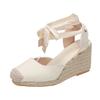 Fashion 2024 Summer New Large-size Wedge Sandals for Women Thick-soled Toe Wrap Heel Ring Strap Cloth Hemp Rope Sandals Women's Shoes