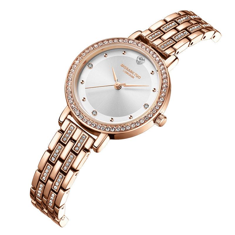 Женские часы со стальным браслетом, инкрустированным бриллиантами, модные, роскошные, простые, градиентные, двухслойный перламутровый циферблат, водонепроницаемые кварцевые часы