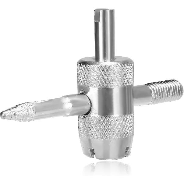 4-Way Valve Core Tool Tire Valve Tools, 4-in-1 Tyre Valve Core Tool Tire Stem Core Wrench, Multifunctional 4 Way Valve Stem Remover Tire Repair Tool