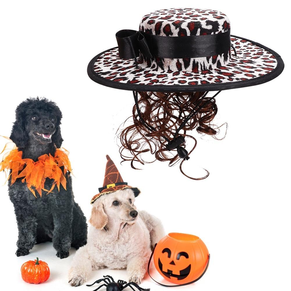 Polyester Pet Halloween Christmas Clothes Accessories Wig Costume Hat Cloak for Cats Small DogsPF32 White Leopard