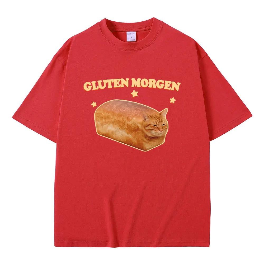 Gluten Morgen Funny Cat Meme Tshirt Silly Cats Humor Tee Vintage Cotton Oversized Unisex Unisex Trendy Ladies Streetwear Tops