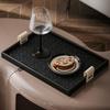 Black/Beige Leather Wooden Tray Rectangle Cake Fruit Dessert Tray Jewelry Display Plate  Key