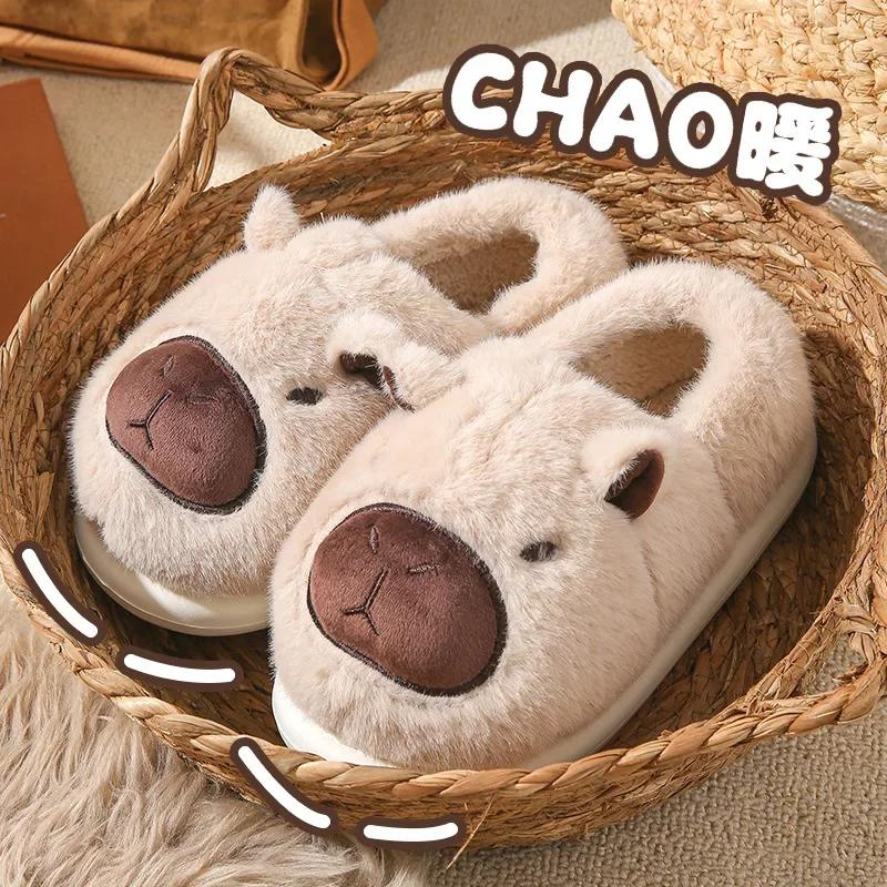 Fashion Women Cute Cartoon Slippers Bedroom Soft Sole Non Slip Plush Slippers Female Winter Thick Bottom Indoor Home Warm Cotton Slides