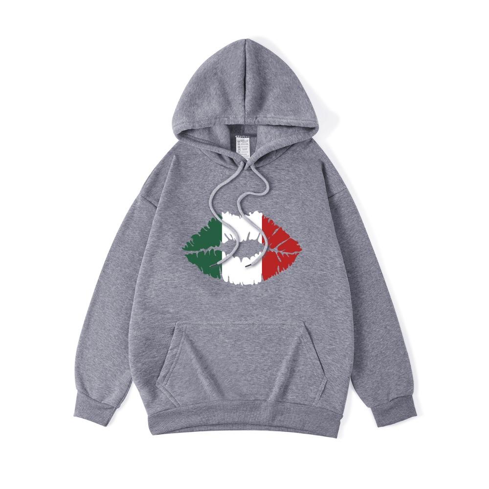 Толстовки с принтом губ цвета флага Мексики, женские повседневные толстовки с карманом, зимние толстовки, базовая спортивная женская одежда