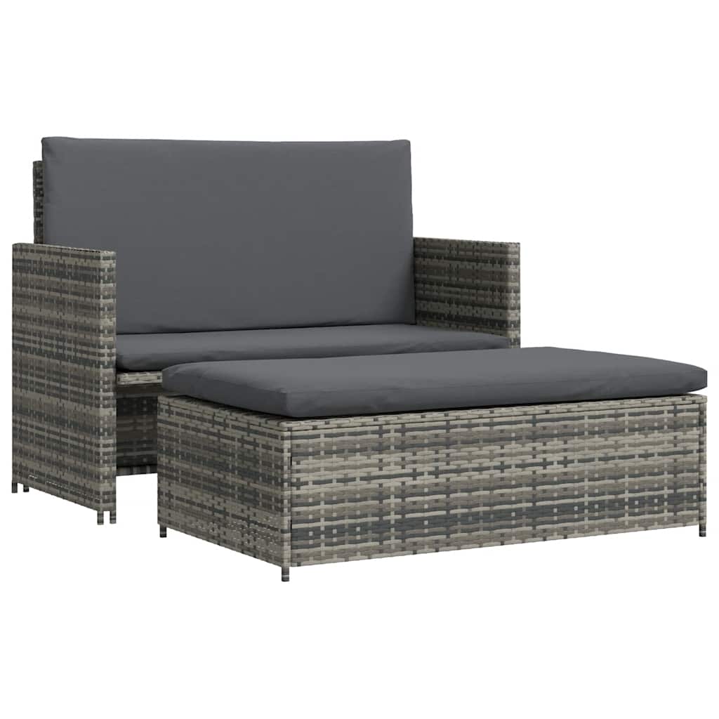 vidaXL 2-tlg. Garten-Lounge-Set mit Auflagen Poly Rattan Grau