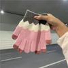 Милые сенсорные перчатки женские зимние женские пятипалые зимние с начесом утолщенные хлопковые теплые ветрозащитные и холодостойкие вязаные шерстяные