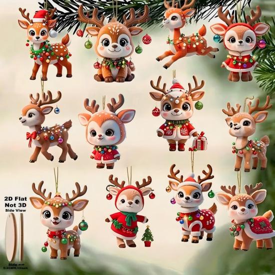 Деревянное рождественское украшение «Олень Юшэн» Милый мультяшный олень Украшение на елку Ручная работа Праздничный подвесной декор для Рождества Домашняя вечеринка