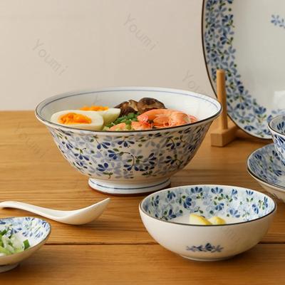 Винтажная керамическая миска с синими цветами, роскошные изысканные миски для рамэна, вкусные блюда, обеденная тарелка, высококачественная бытовая посуда