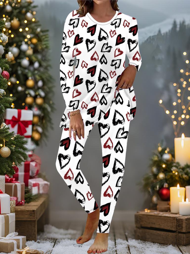 Евро-американская мода 3D принт "Любовь" Женский всесезонный комплект из двух предметов: футболка с длинным рукавом + длинные брюки. Идеальный подарок на Новый год и Рождество