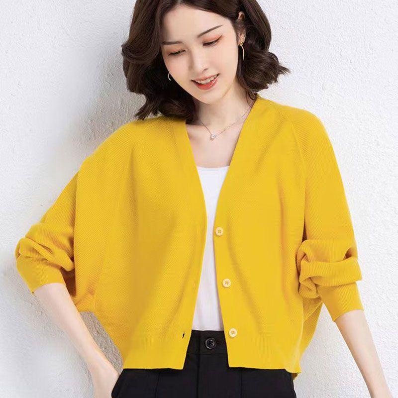 Кардиган, свитер, женский осенний свитер с v-образным вырезом и летучей мышью, пальто, кардиган, женский эластичный кардиган с длинными рукавами, свитер, вязаный топ для женщин