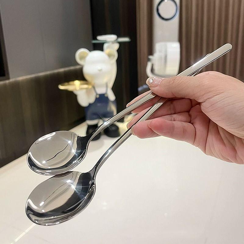 Нержавеющая сталь, круглая ложка с большой головкой, чистая, красная, золотистая, для ужина, с длинной ручкой, мешалка