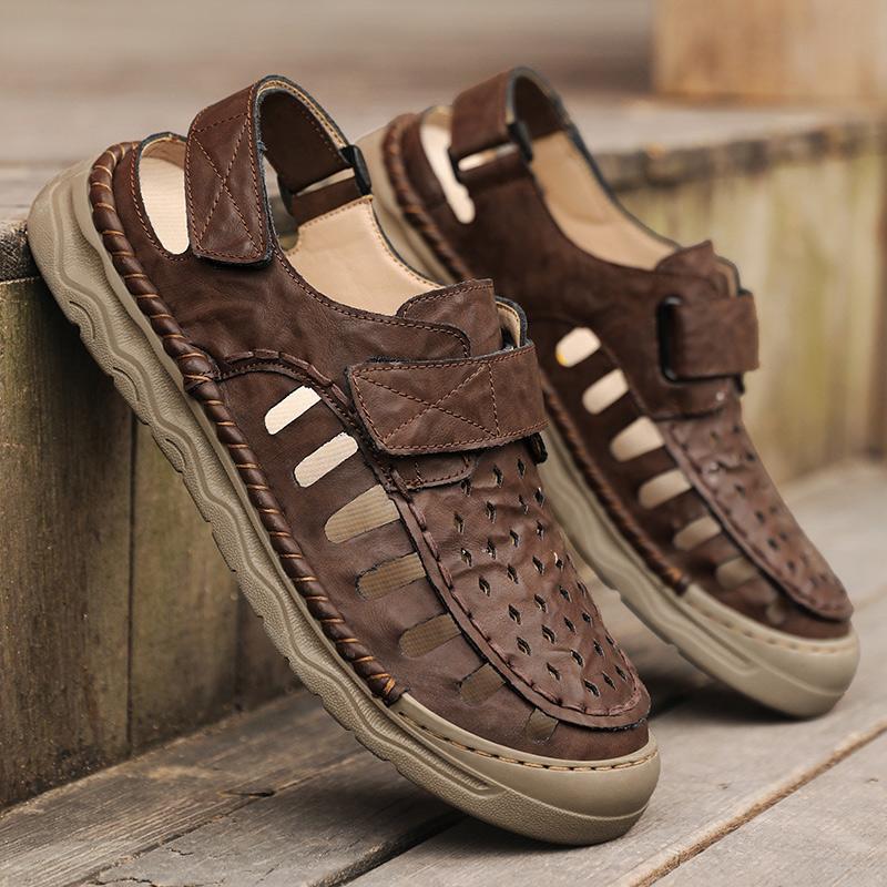 Men's Sandals Leather Male Hollow Out Walking Shoes Men Outdoor Driving Shoes Fashion Sneakers Non-Slip Casual Breathable Shoes