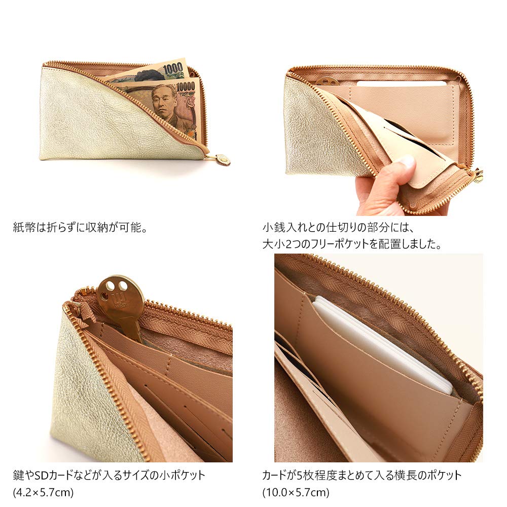 AGILITY Affa Long Wallet Zipper Gold Gold Silver Silver Slit 10 Pieces Compact Vertical Leather Genuine Leather "Alinier" L-shaped