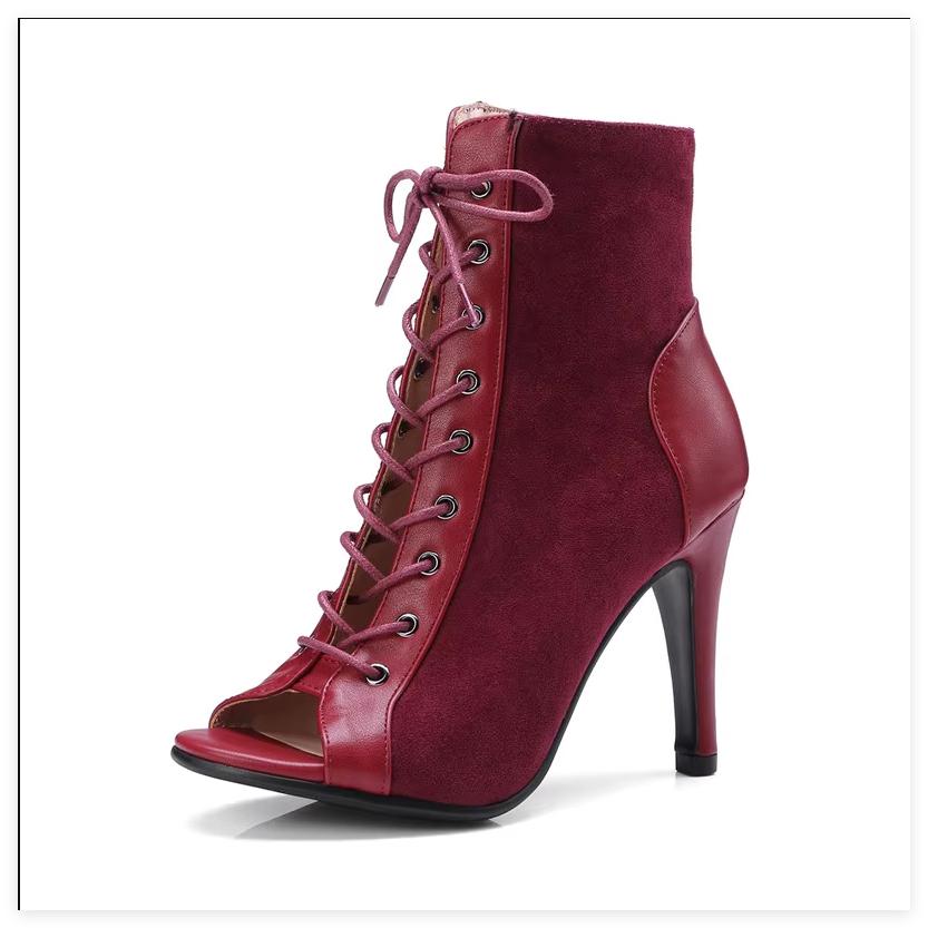 Black Summer High Heels Ankle Boots For Women 2024 Spring Peep Toe Lace Up Pumps Party Jazz Dance Shoes Suede Ladies Large Size