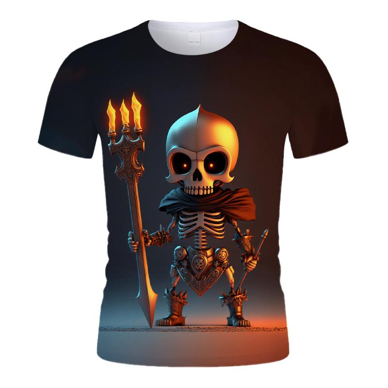 Q Edition Cute Skull Summer Men T Shirts Lightweight Breathable Casual Kids Round Neck Sleeve Short Streetwear Oversized Tops