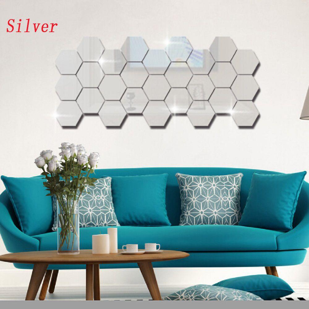 6/12Pcs Hot Art Safety Mirror Wall Sticker Mural Decals Home Decor Geometric Hexagon