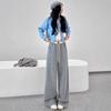 Contrasting Color Drawstring Sickle Pants Women's Autumn and Winter New Elastic High Waist Loose Drape Straight Versatile Casual Wide-leg Pants
