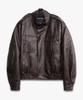 DOFFJASON High-Neck Epaulet Leather Uniform Jacket Brown