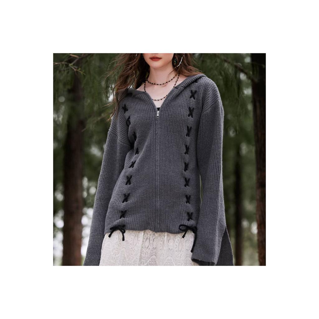 Кардиган с капюшоном и молнией дымчатого кружева